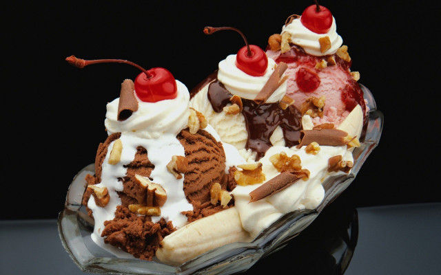 Dessert icecream bananas cherries puzzle free wallpaper for desktop - medium preview image