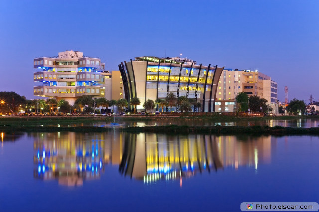 Building windows water night lights free wallpaper for desktop - medium preview image