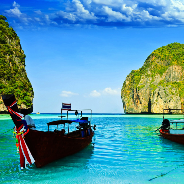 Two boats water rock formation free wallpaper for tablet - medium preview image