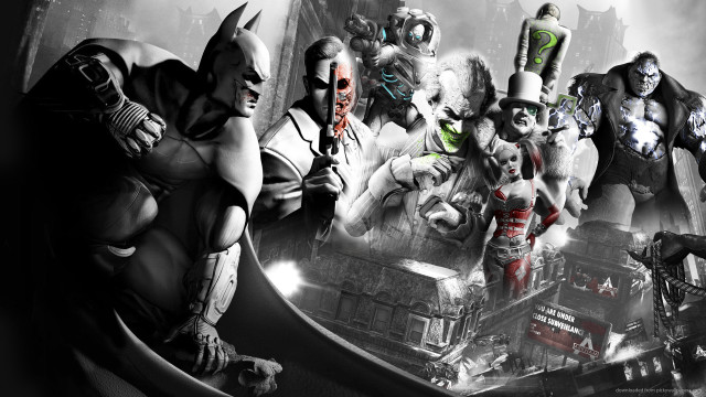 Batman characters city skyline mask free wallpaper for desktop - medium preview image