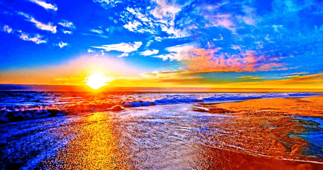 Sunset beach waves blue sky #2 free wallpaper for desktop - medium preview image
