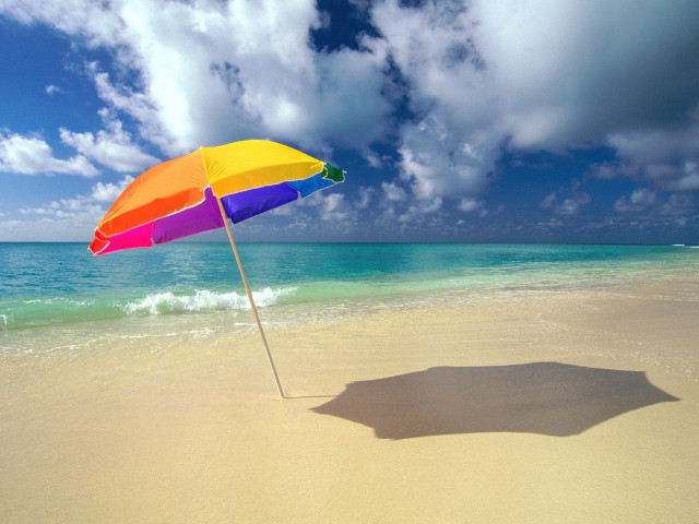 Rainbow umbrella beach blue sky free wallpaper for desktop - medium preview image