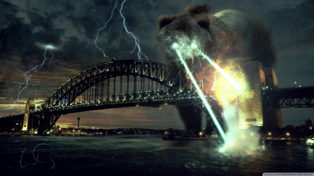 Bear standing water lightning bolt free wallpaper for desktop - medium preview image