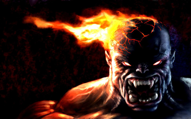 Demonic man large head fireball free wallpaper for desktop - medium preview image