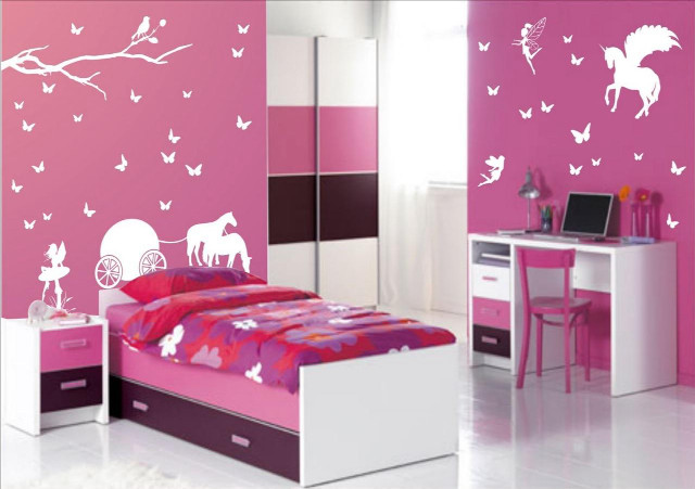 Pink bedroom white desk laptop free wallpaper for desktop - medium preview image