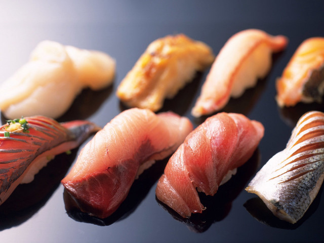 Sushi closeup variety fish fork free wallpaper for desktop - medium preview image