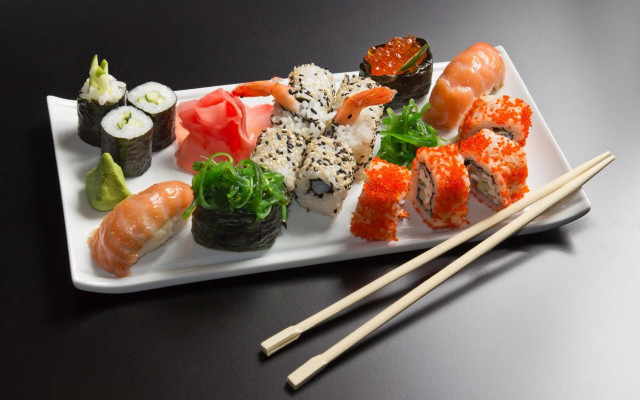 Sushi chopsticks table black background free wallpaper for desktop - medium preview image