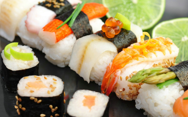 Black plate sushi vegetables limes free wallpaper for desktop - medium preview image