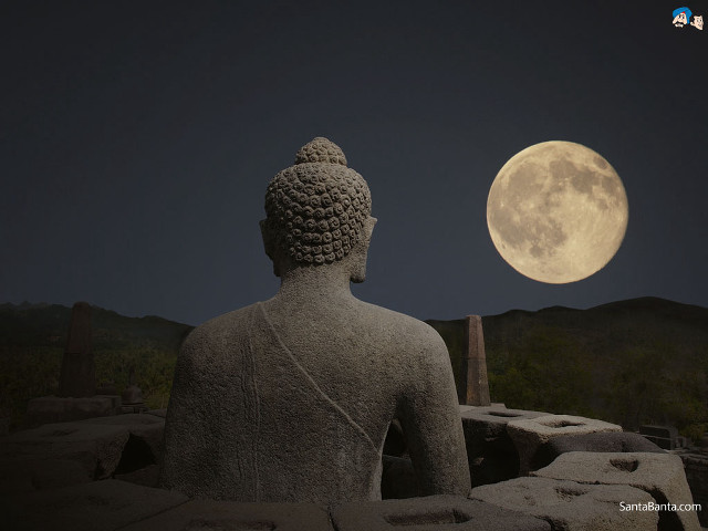 Buddha statue fullmoon mountains night free wallpaper for desktop - medium preview image