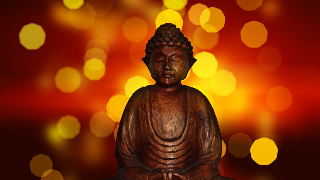 Buddha statue red background bokeh free wallpaper for desktop - medium preview image