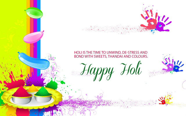 Happy holi colorful background handprint free wallpaper for desktop - medium preview image