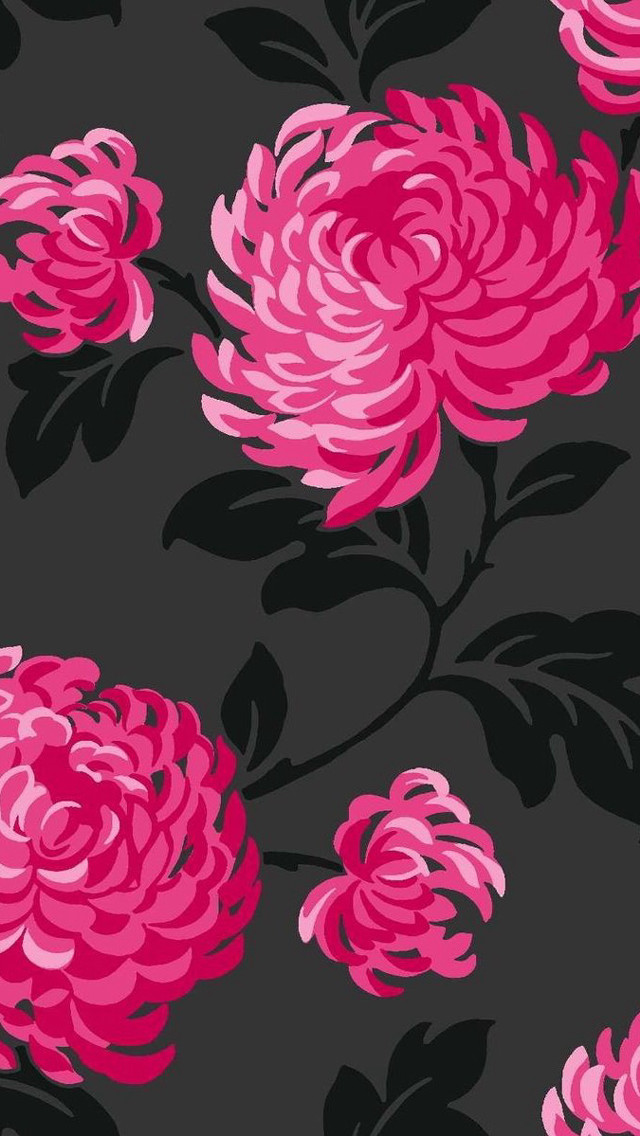 Black pink flower pattern leaves free wallpaper for mobile - medium preview image