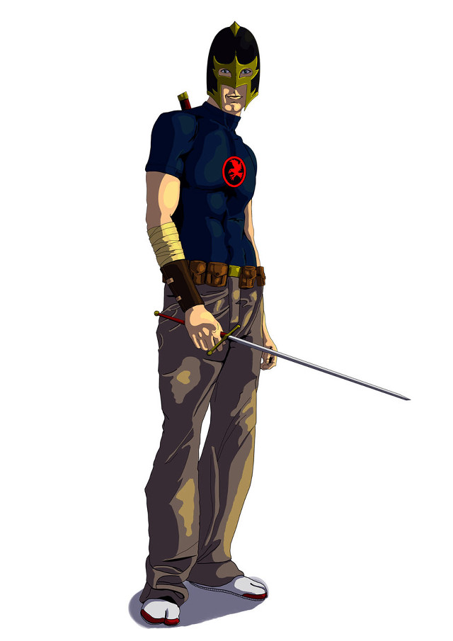 Man costume sword helmet standing free wallpaper for mobile - medium preview image