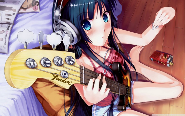 Girl headphones guitar bed pillow free wallpaper for desktop - medium preview image