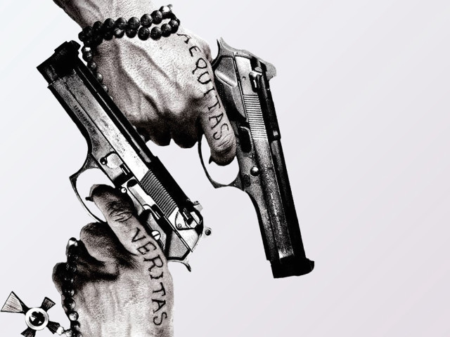 Hands holding guns cross image free wallpaper for desktop - medium preview image