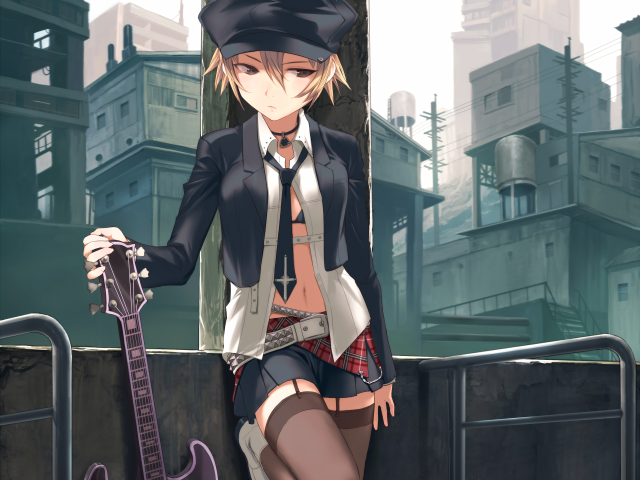 Woman short skirt jacket guitar free wallpaper for desktop - medium preview image
