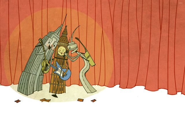 Man woman curtain guitar bird free wallpaper for desktop - medium preview image