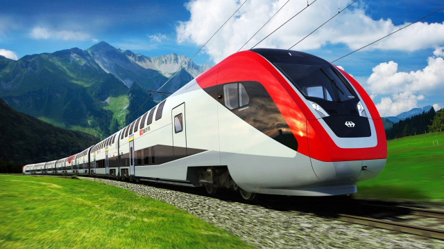 Train mountainous green grass background free wallpaper for desktop - medium preview image