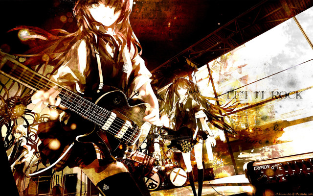 Girl long hair holding guitar free wallpaper for desktop - medium preview image