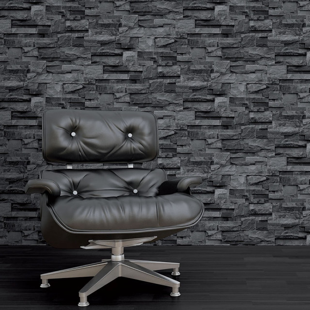 Black leather chair brick wall free wallpaper for tablet - medium preview image