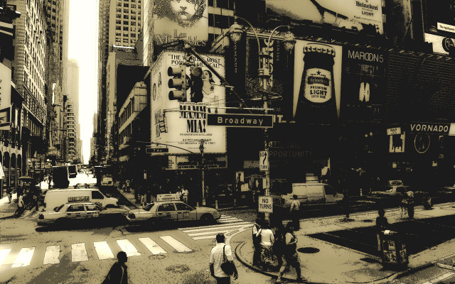 Busy city street black white free wallpaper for desktop - medium preview image