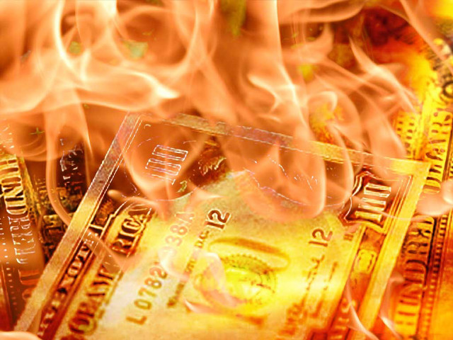Burning dollar bill flames hand free wallpaper for desktop - medium preview image