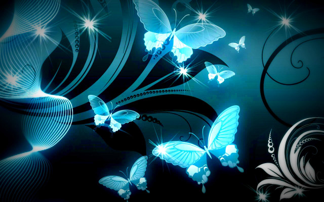 Blue background butterflies swirls black free wallpaper for desktop - medium preview image