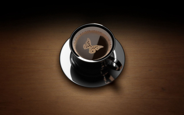 Coffee butterfly saucer wooden table free wallpaper for desktop - medium preview image