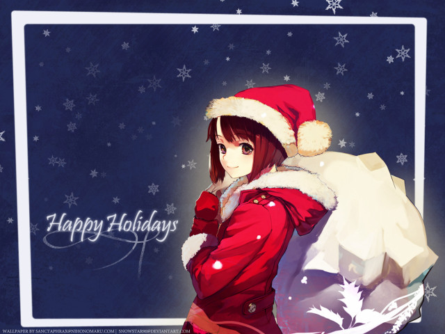 Woman santa hat bag presents free wallpaper for desktop - medium preview image
