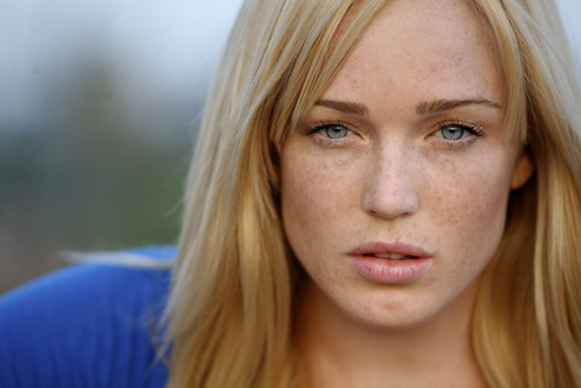 Woman freckled hair blue eyes free wallpaper for desktop - medium preview image