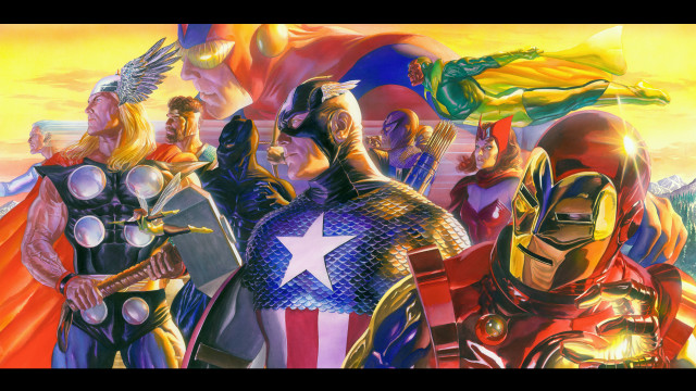 Superheroes captain america group painting free wallpaper for desktop - medium preview image