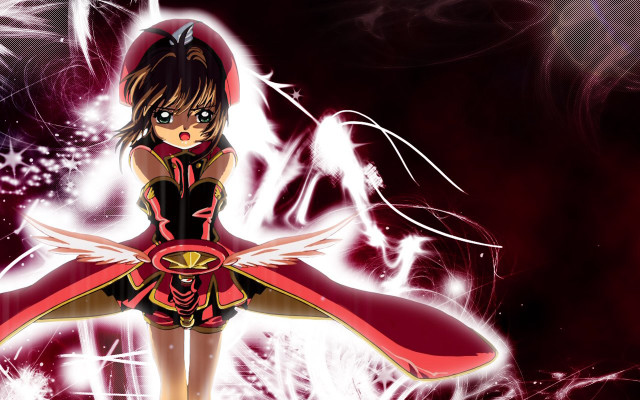 Anime girl red outfit magical free wallpaper for desktop - medium preview image
