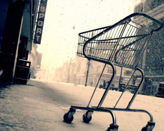 Shopping cart snowy sidewalk background free wallpaper for desktop - medium preview image