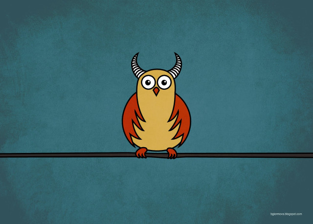 Cartoon horned bird sitting wire free wallpaper for desktop - medium preview image