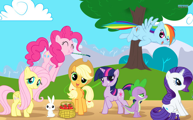 Pony pegasus unicorn rainbow field free wallpaper for desktop - medium preview image