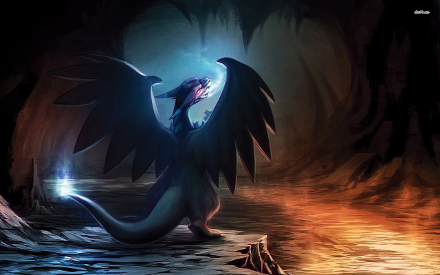 Dragon glowing tail wings rock free wallpaper for desktop - medium preview image