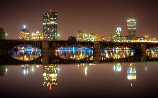 Bridge river city skyline night #2 free wallpaper for desktop - medium preview image