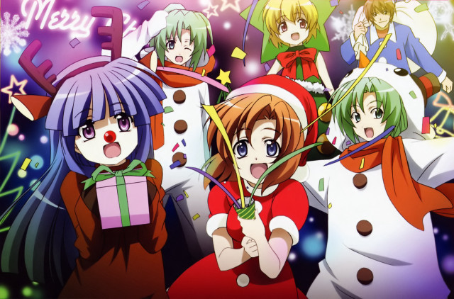 Anime girls presents snowman stars free wallpaper for desktop - medium preview image