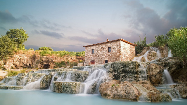 House waterfall river side waterfall free wallpaper for desktop - medium preview image