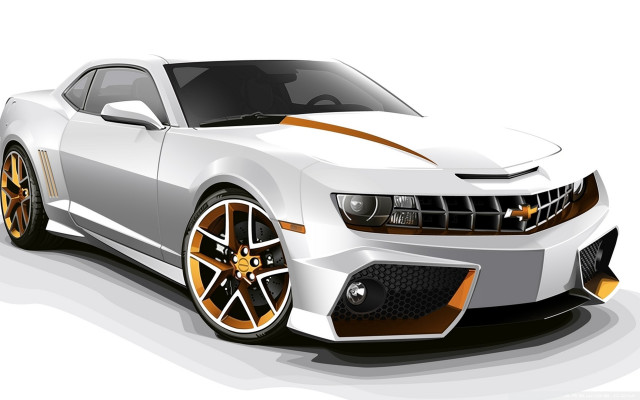 White car orange stripes hood #2 free wallpaper for desktop - medium preview image