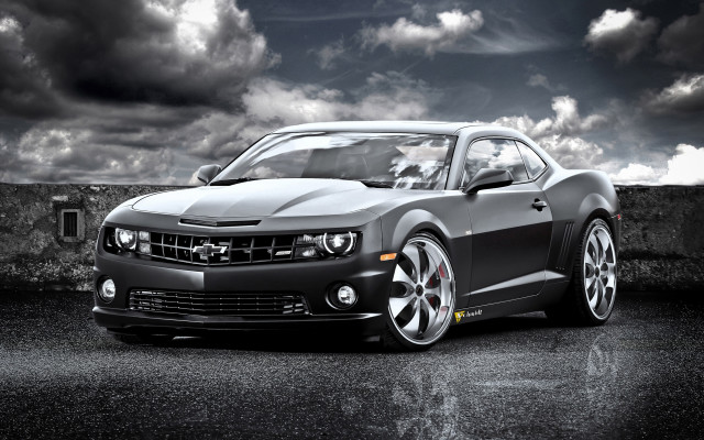 Chevrolet camaro cloudy day black free wallpaper for desktop - medium preview image