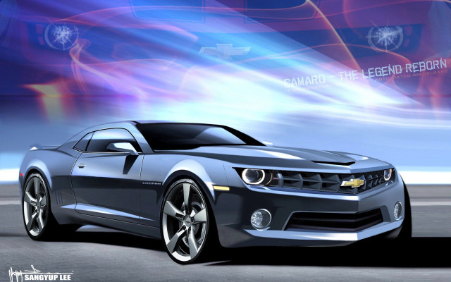 Silver chevrolet camaro artistic blue free wallpaper for desktop - medium preview image