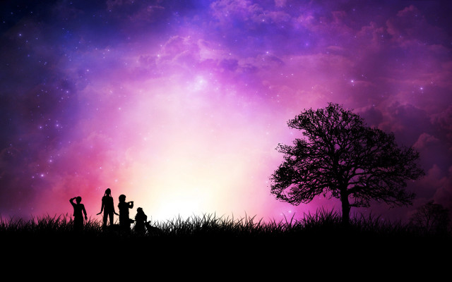 Family tree purple sky stars free wallpaper for desktop - medium preview image