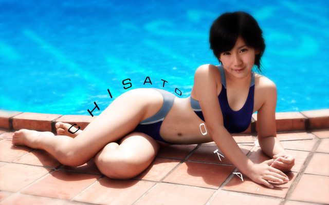 Woman bikini sitting pool water free wallpaper for desktop - medium preview image