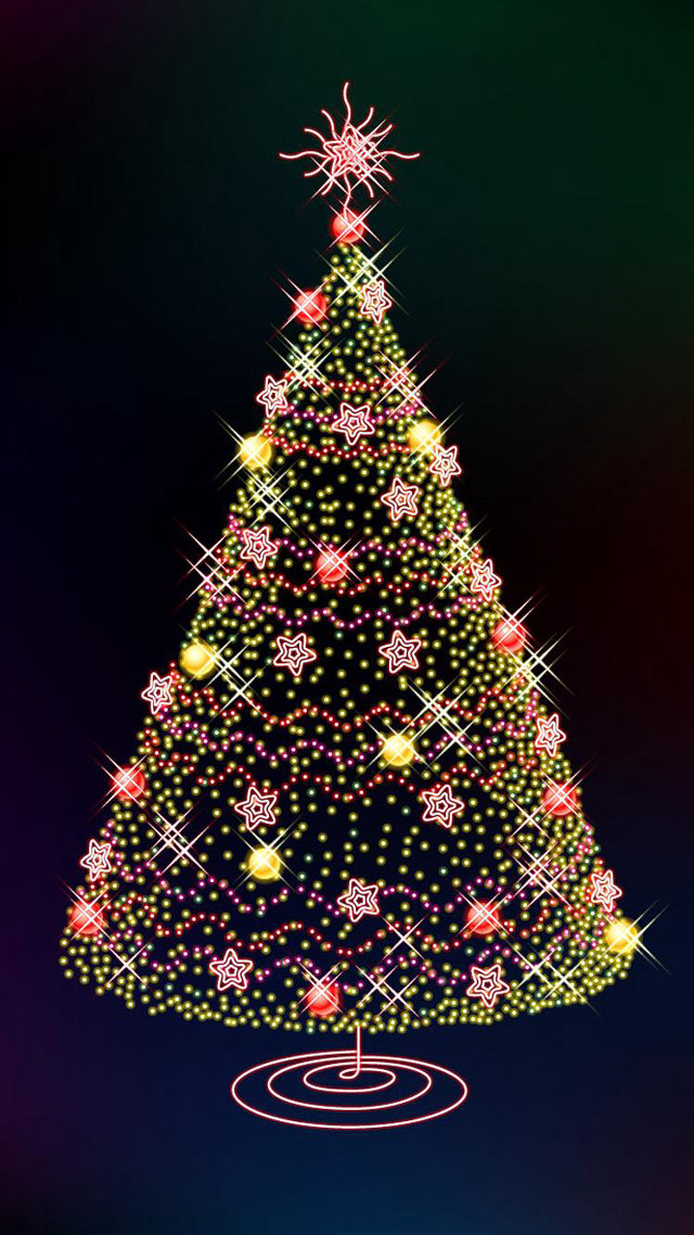 Brightly lit christmas tree stars free wallpaper for mobile - medium preview image