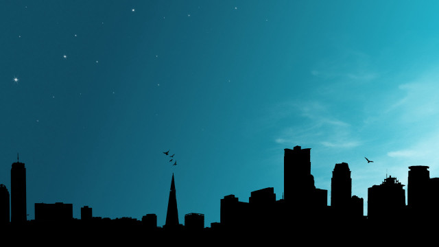 City skyline star filled sky free wallpaper for desktop - medium preview image