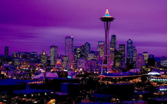 City skyline purple blue sky free wallpaper for desktop - medium preview image