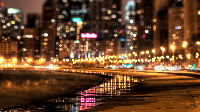 City street night lights water #2 free wallpaper for desktop - medium preview image