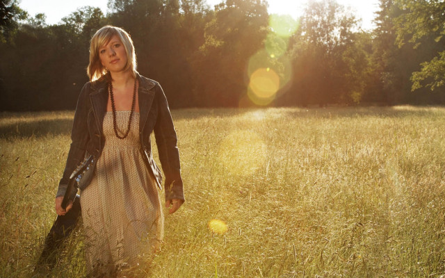 Woman field grass trees sunlight free wallpaper for desktop - medium preview image