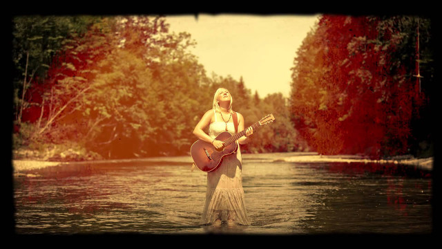 Woman dress guitar river trees free wallpaper for desktop - medium preview image